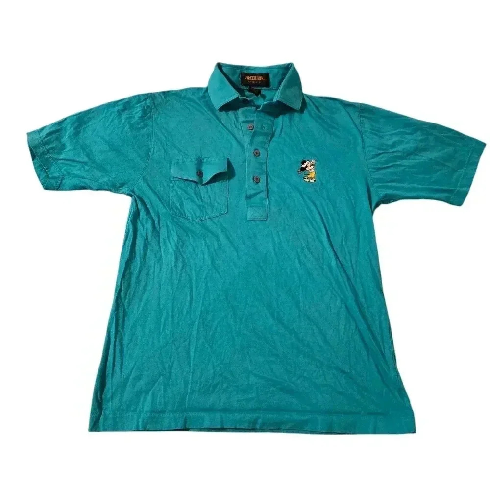 Vintage Antigua Golf Polo Disney Mickey Mouse Golf shirt  Teal Size Small